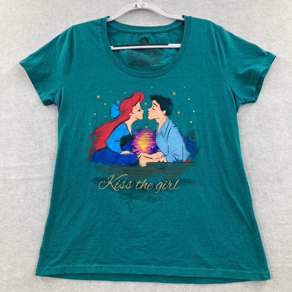 Disney Store Ariel Prince Eric Kiss The Girl T-Shirt Women's Teal Size XL